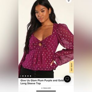 Never worn new with tags beautiful purple and gold blouse! Bought for $50